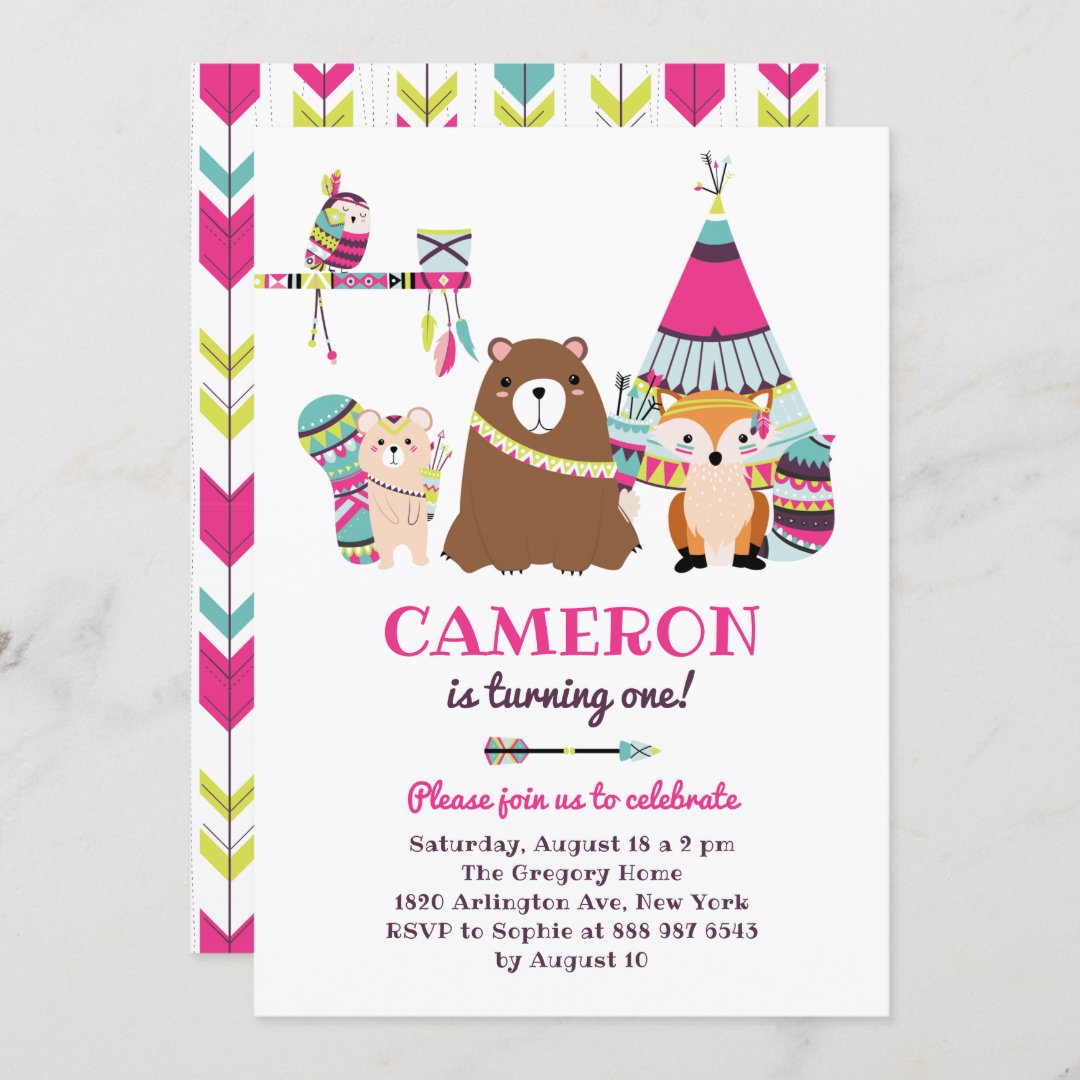 Colorful Tribal Woodland Friends Birthday Party Invitation | Zazzle