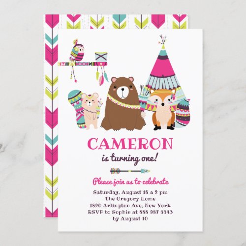 Colorful Tribal Woodland Friends Birthday Party Invitation