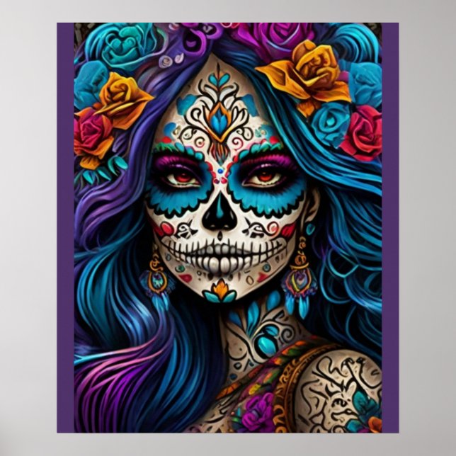 Colorful Tribute: Day of the Dead Makeup Artistry Poster (Front)