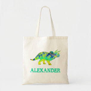 Colorful Triceratops Dinosaur add Name Tote Bag