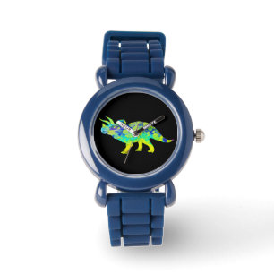 Colorful Triceratops Funky Jurassic Dinosaur Art Watch
