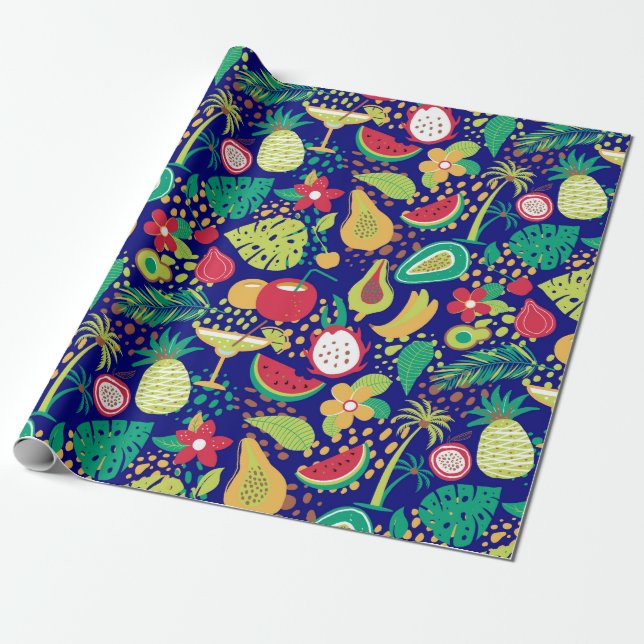 Colorful trifocal fruit and flowers pattern wrapping paper (Unrolled)