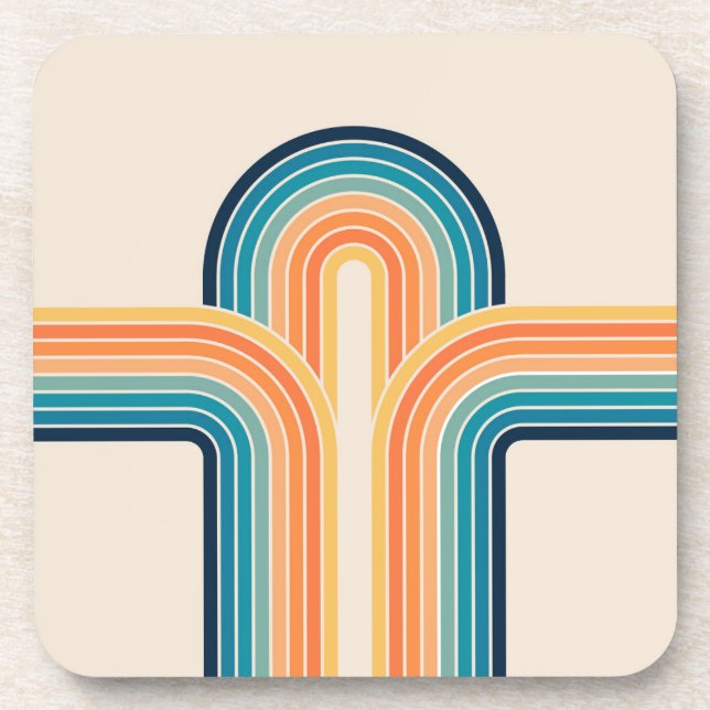 Colorful triple retro arches beverage coaster (Front)