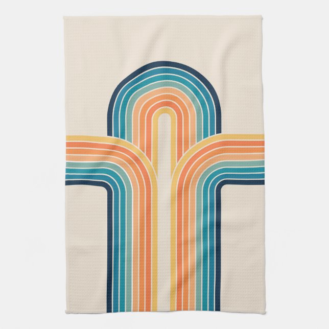 Colorful triple retro arches kitchen towel (Vertical)