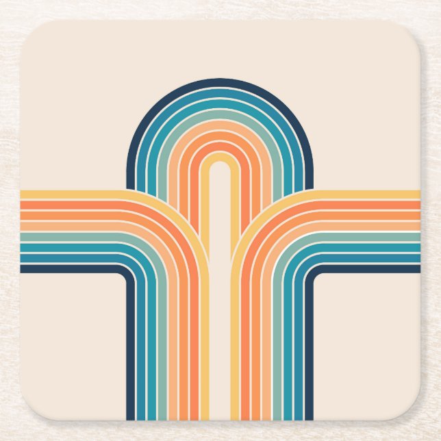 Colorful triple retro arches square paper coaster (Front)