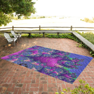 Colorful Trippy Boho Jewel Tone Rainbow Fractal Outdoor Rug