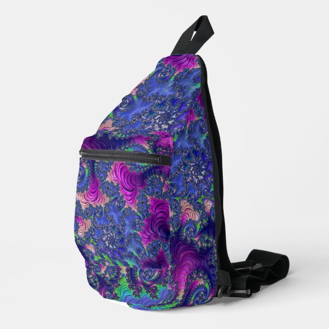 Colorful Trippy Boho Jewel Tone Rainbow Fractal Sling Bag (Right Corner)