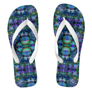 Colorful Trippy Fractal Digital Collage Flip Flops