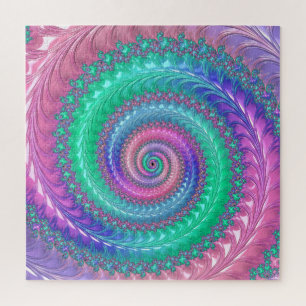 Colorful Trippy Funky Jewel Tone Spiral Fractal Jigsaw Puzzle