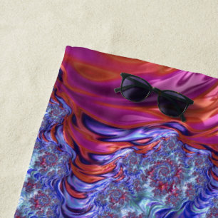 Colorful Trippy Groovy Digital Abstract Fractal Beach Towel