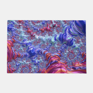 Colorful Trippy Groovy Digital Abstract Fractal Doormat
