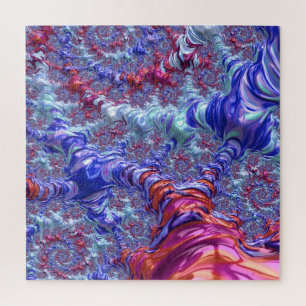Colorful Trippy Groovy Digital Abstract Fractal Jigsaw Puzzle
