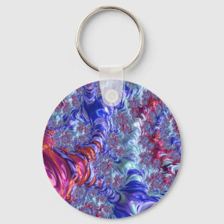 Colorful Trippy Groovy Digital Abstract Fractal Keychain