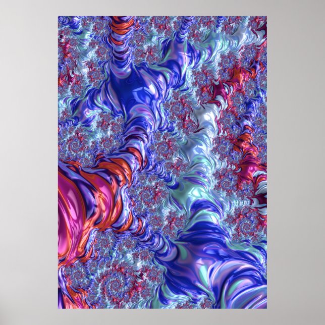 Colorful Trippy Groovy Digital Abstract Fractal Poster (Front)
