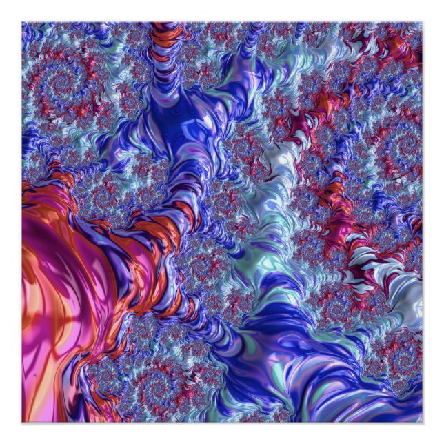 Colorful Trippy Groovy Digital Abstract Fractal Poster (Front)