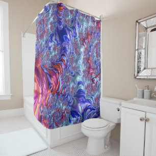Colorful Trippy Groovy Digital Abstract Fractal Shower Curtain