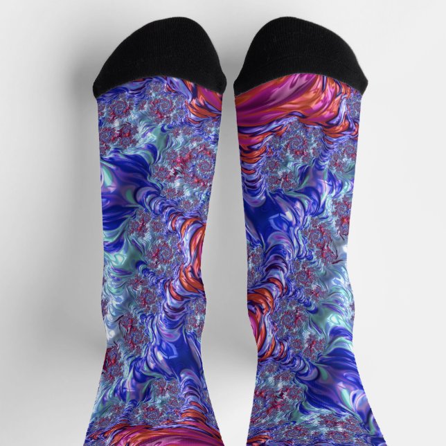Colorful Trippy Groovy Digital Abstract Fractal Socks (Top)