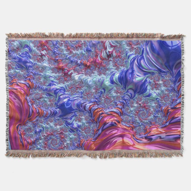 Colorful Trippy Groovy Digital Abstract Fractal Throw Blanket (Front)