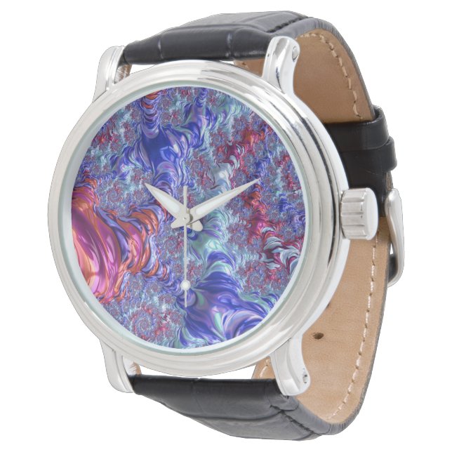 Colorful Trippy Groovy Digital Abstract Fractal Watch (Angled)