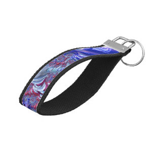 Colorful Trippy Groovy Digital Abstract Fractal Wrist Keychain
