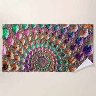 Colorful Trippy Groovy Vibrant Spiral Fractal Art Beach Towel