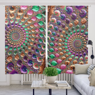 Colorful Trippy Groovy Vibrant Spiral Fractal Art Blackout Curtains