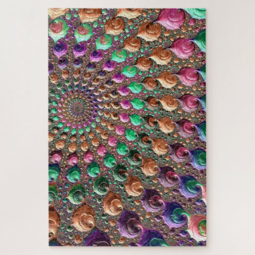 Colorful Trippy Groovy Vibrant Spiral Fractal Art Jigsaw Puzzle