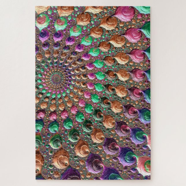 Colorful Trippy Groovy Vibrant Spiral Fractal Art Jigsaw Puzzle (Vertical)