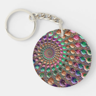 Colorful Trippy Groovy Vibrant Spiral Fractal Art Keychain