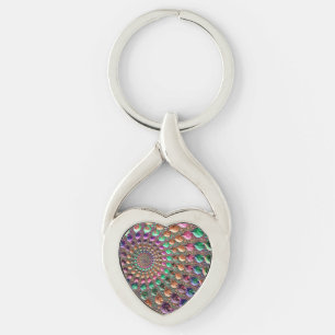 Colorful Trippy Groovy Vibrant Spiral Fractal Art Keychain
