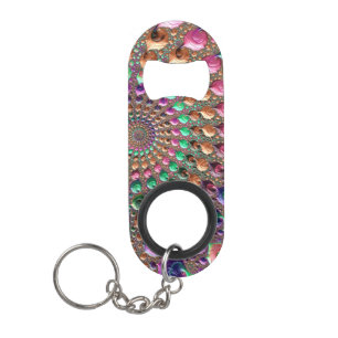 Colorful Trippy Groovy Vibrant Spiral Fractal Art Keychain Bottle Opener