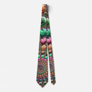 Colorful Trippy Groovy Vibrant Spiral Fractal Art Neck Tie