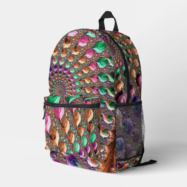 Colorful Trippy Groovy Vibrant Spiral Fractal Art Printed Backpack (Back Corner Right)