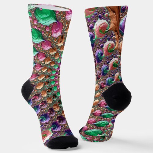 Colorful Trippy Groovy Vibrant Spiral Fractal Art Socks