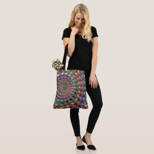 Colorful Trippy Groovy Vibrant Spiral Fractal Art Tote Bag