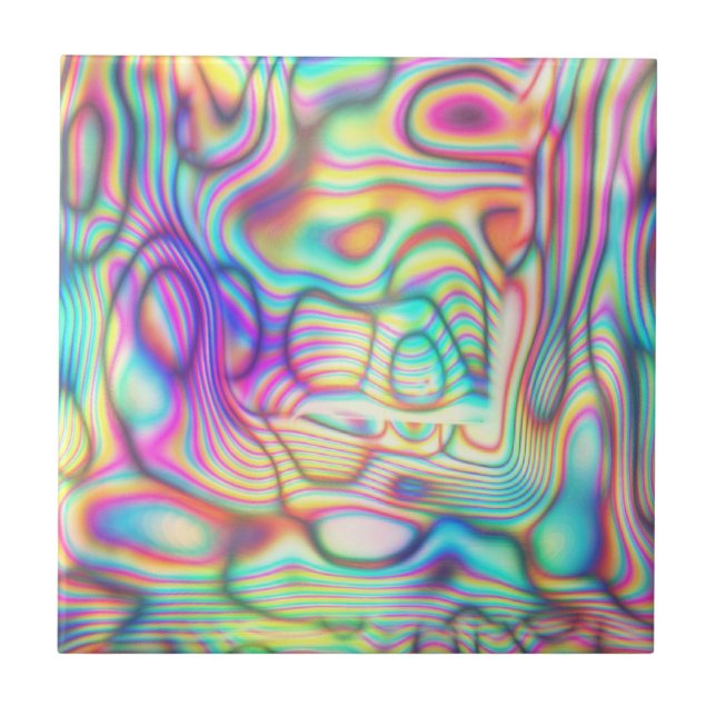 Colorful Trippy Holo Holographic Ceramic Tile (Front)
