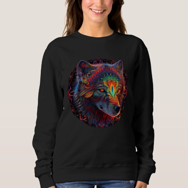 Colorful Trippy Psychedelic Wolf Wildlife Wolf Mou Sweatshirt (Front)