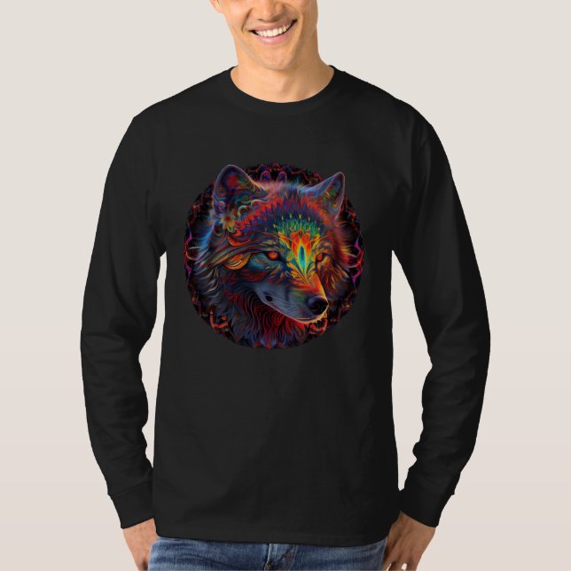 Colorful Trippy Psychedelic Wolf Wildlife Wolf Mou T-Shirt (Front)