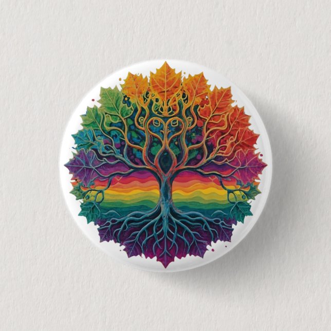 Colorful trippy rainbow tree button (Front)