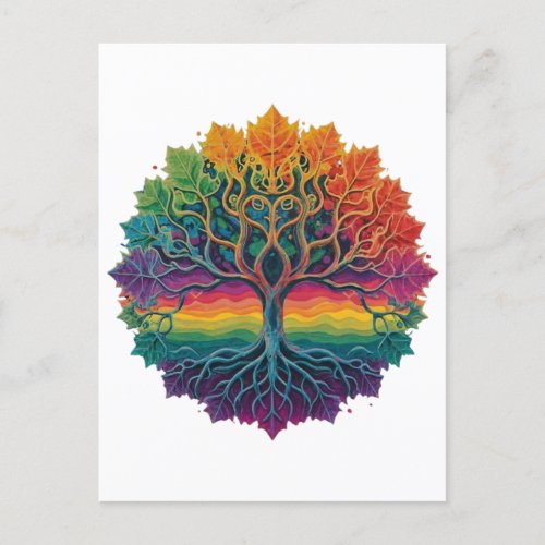 Colorful trippy rainbow tree postcard