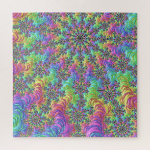 Colorful Trippy Vibrant Groovy Fractal Burst Jigsaw Puzzle