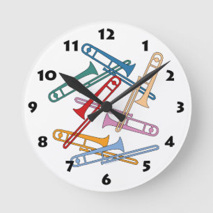 Colorful Trombone Round Clock