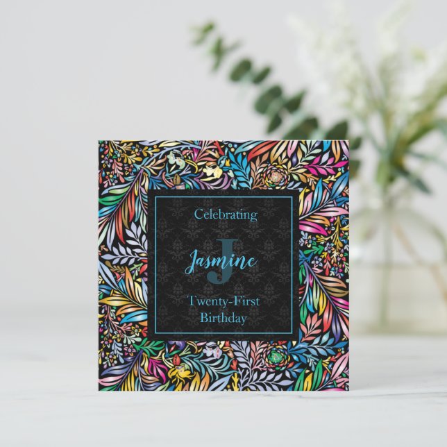 Colorful Tropic Floral Birthday Invitation (Standing Front)