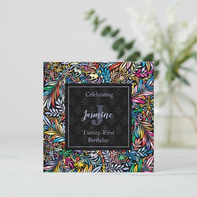 Colorful Tropic Floral Birthday Invitation (Standing Front)