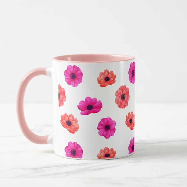 Colorful Tropical 3D Spring Flowers Pattern  Mug (Left)