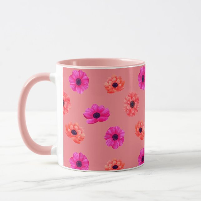 Colorful Tropical 3D Spring Flowers Pattern  Mug (Left)