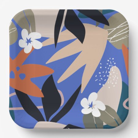 Colorful Tropical Abstract Pattern Paper Plates