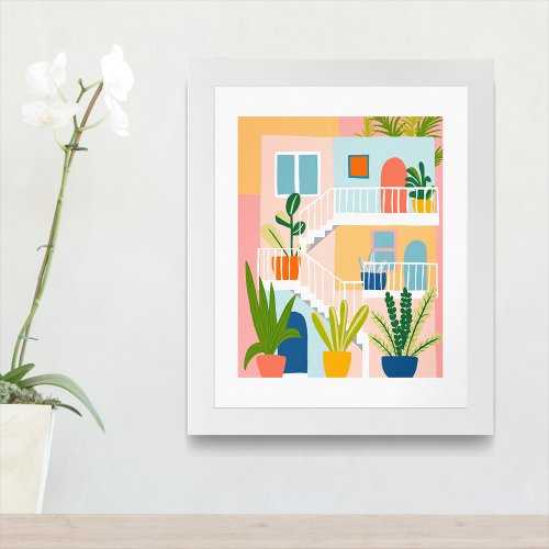 Colorful Tropical Apartment Illustration Cool Art Poster