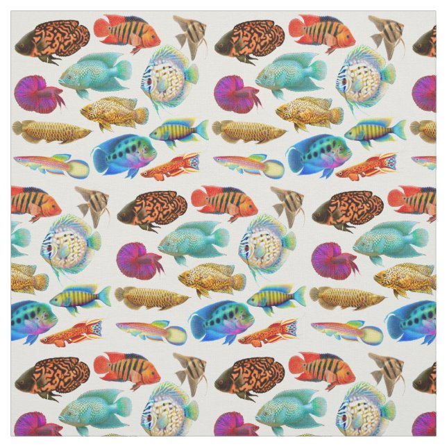 Colorful Tropical Aquarium Fish Fabric (Swatch)