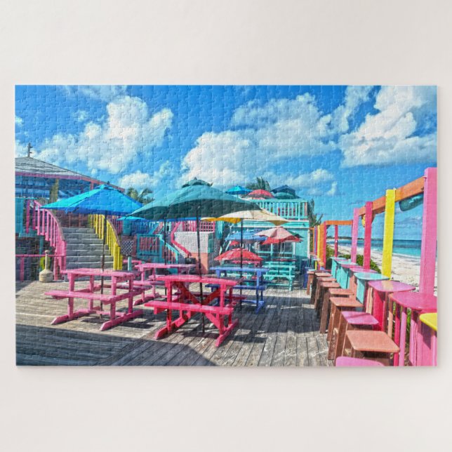 Colorful Tropical Bahamas Bar and Grill Jigsaw Puzzle (Horizontal)